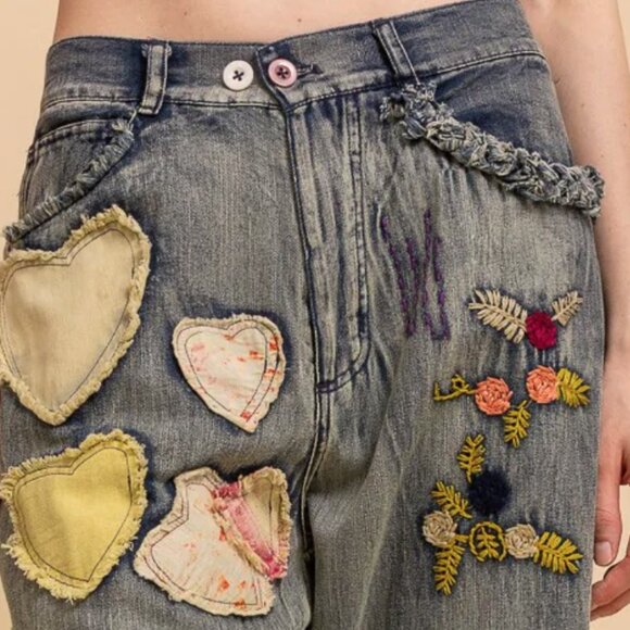 BLUE VELVET HEART PATCHWORK JEAN - Picture 8 of 15